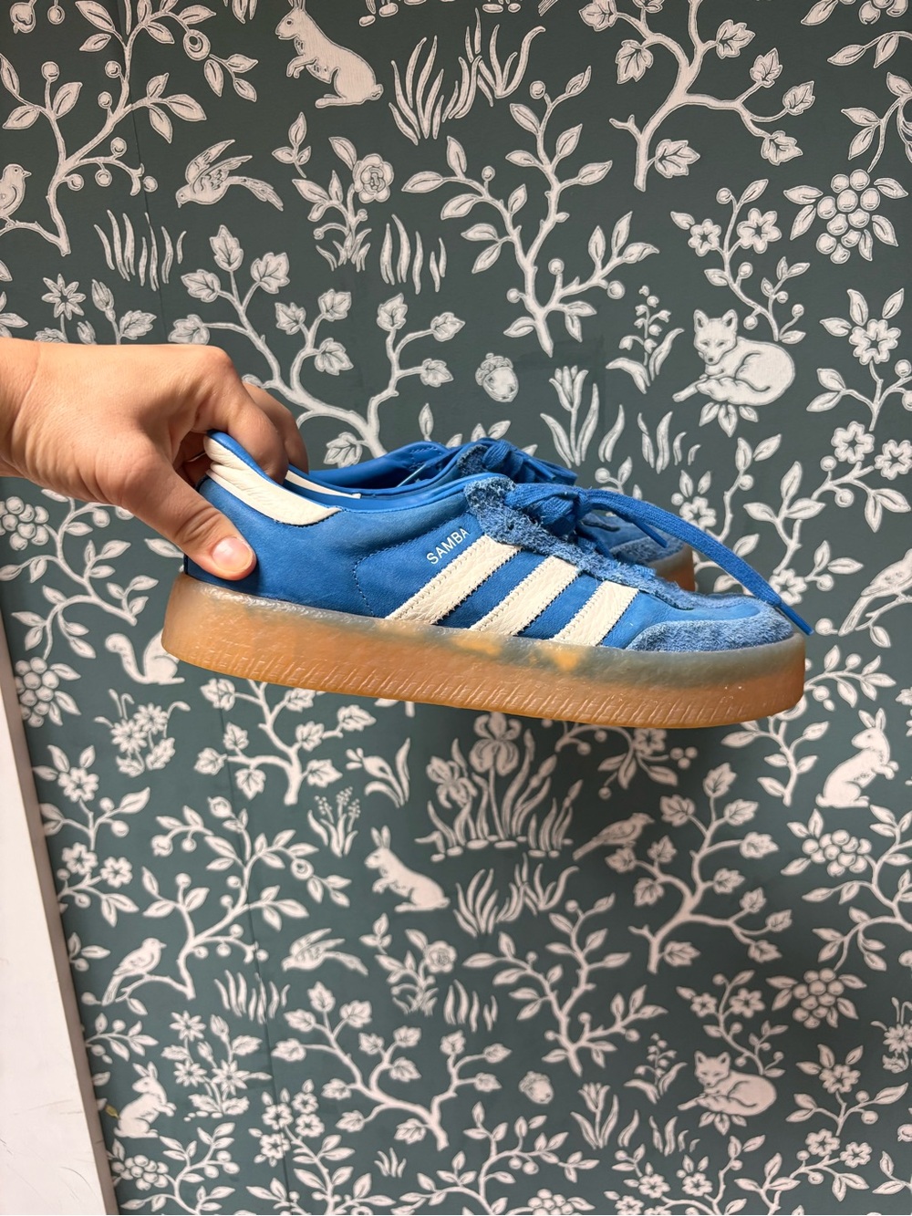 Adidas Blue Suede Chunky Sole Samba Sneakers Size 9 - Picture 2 of 4